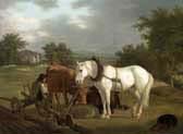 rural landscape with a ploughman resting with his animals